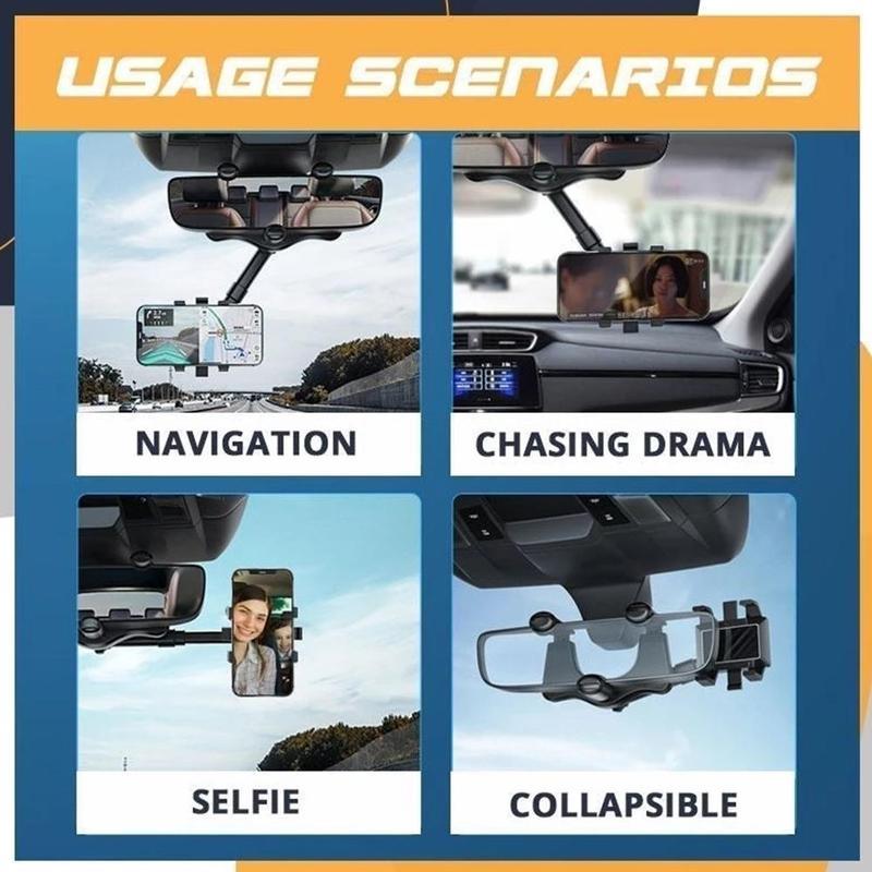 Multifunctional 360 Rear View Mirror Phone Holder Suitable For All Mobile Phones And All Car