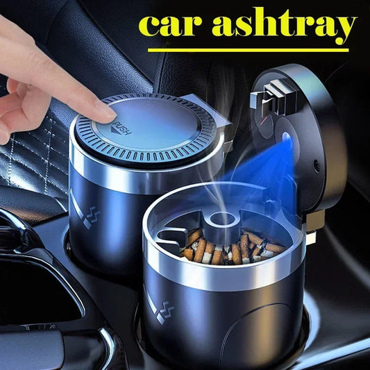 Portable LED Light Push Type Car Ashtray