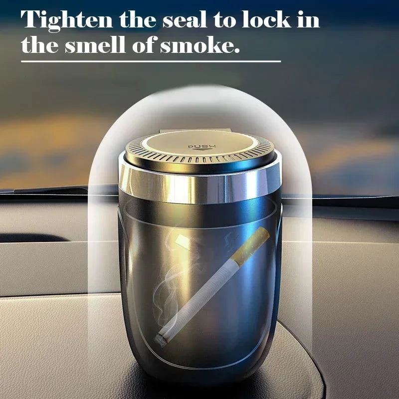 Portable LED Light Push Type Car Ashtray