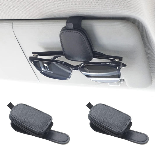 Sunglass Holder for Car, Magnetic Leather Sunglasses Holder and Ticket Card Clip, Car Visor Accessories