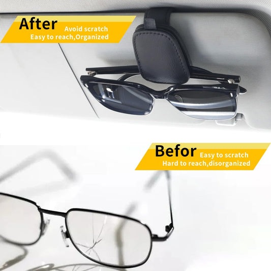 Sunglass Holder for Car, Magnetic Leather Sunglasses Holder and Ticket Card Clip, Car Visor Accessories