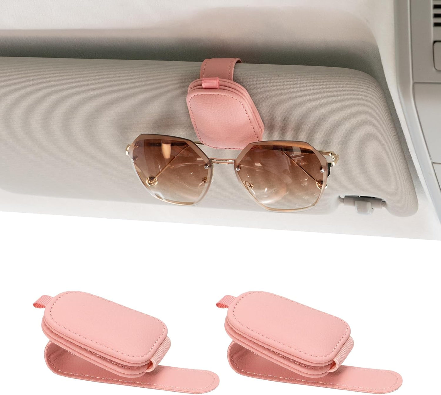 Sunglass Holder for Car, Magnetic Leather Sunglasses Holder and Ticket Card Clip, Car Visor Accessories