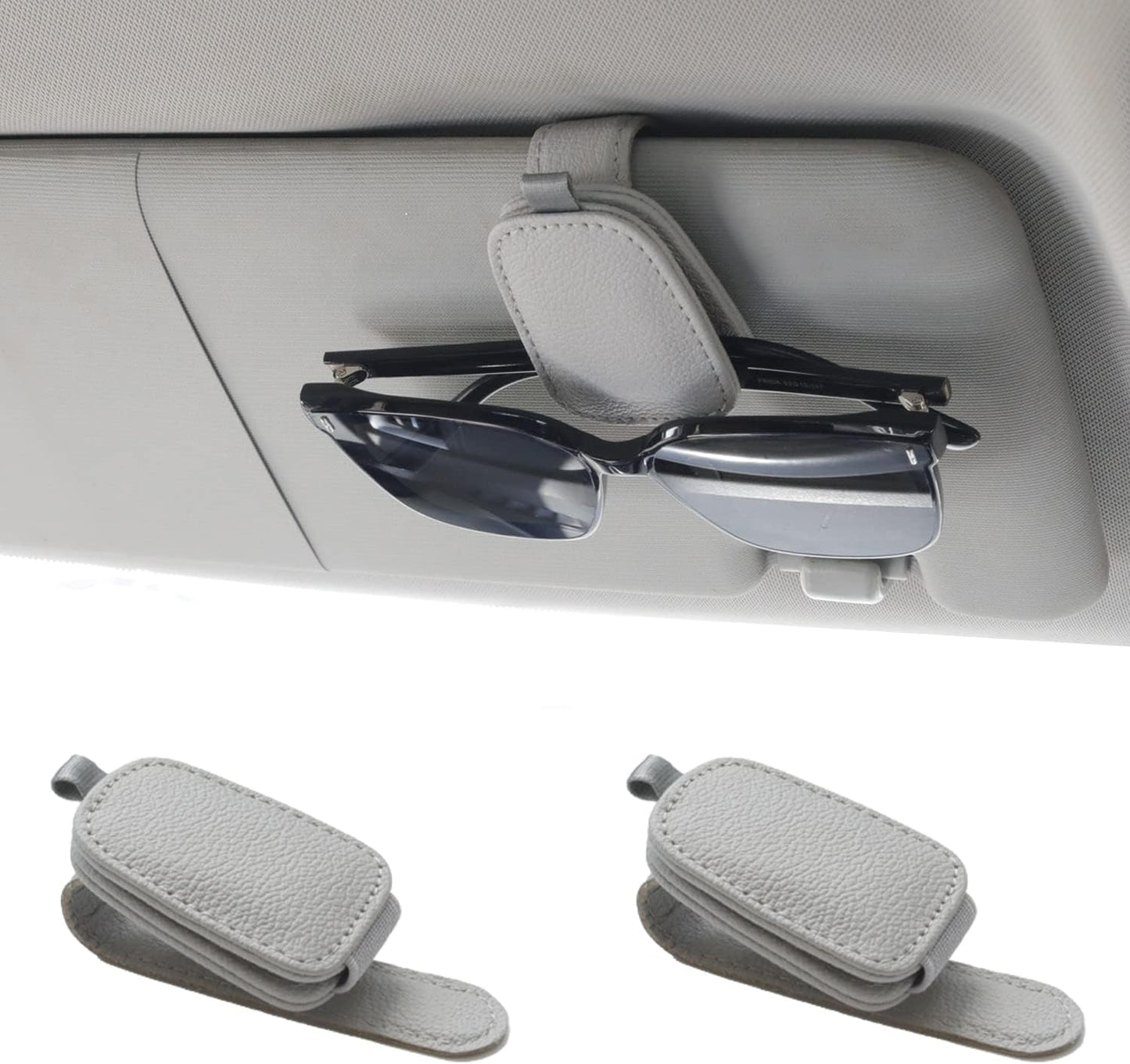 Sunglass Holder for Car, Magnetic Leather Sunglasses Holder and Ticket Card Clip, Car Visor Accessories