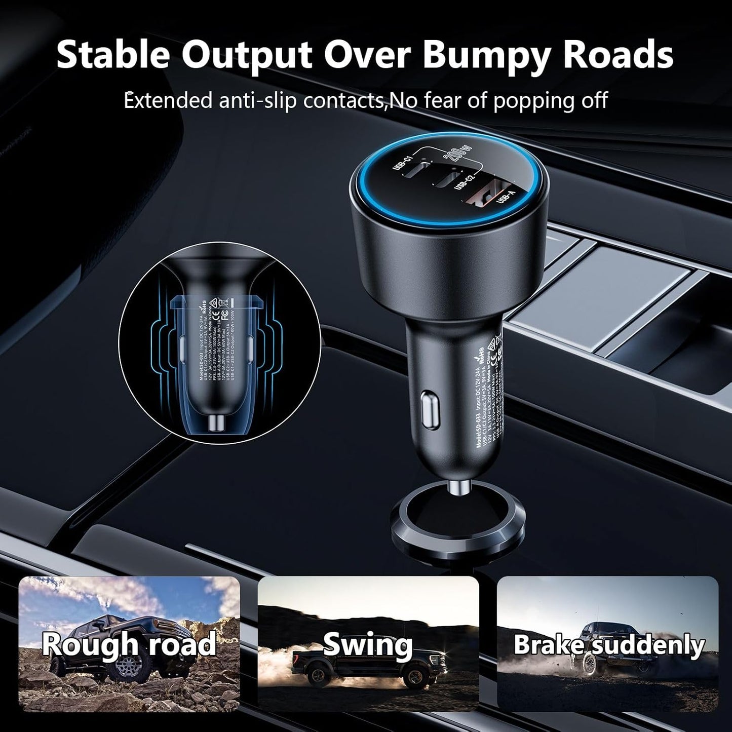 [3 in 1] USB C Car Charger, 4-Port 90W Super Fast Charging Cigarette Lighter Adapter