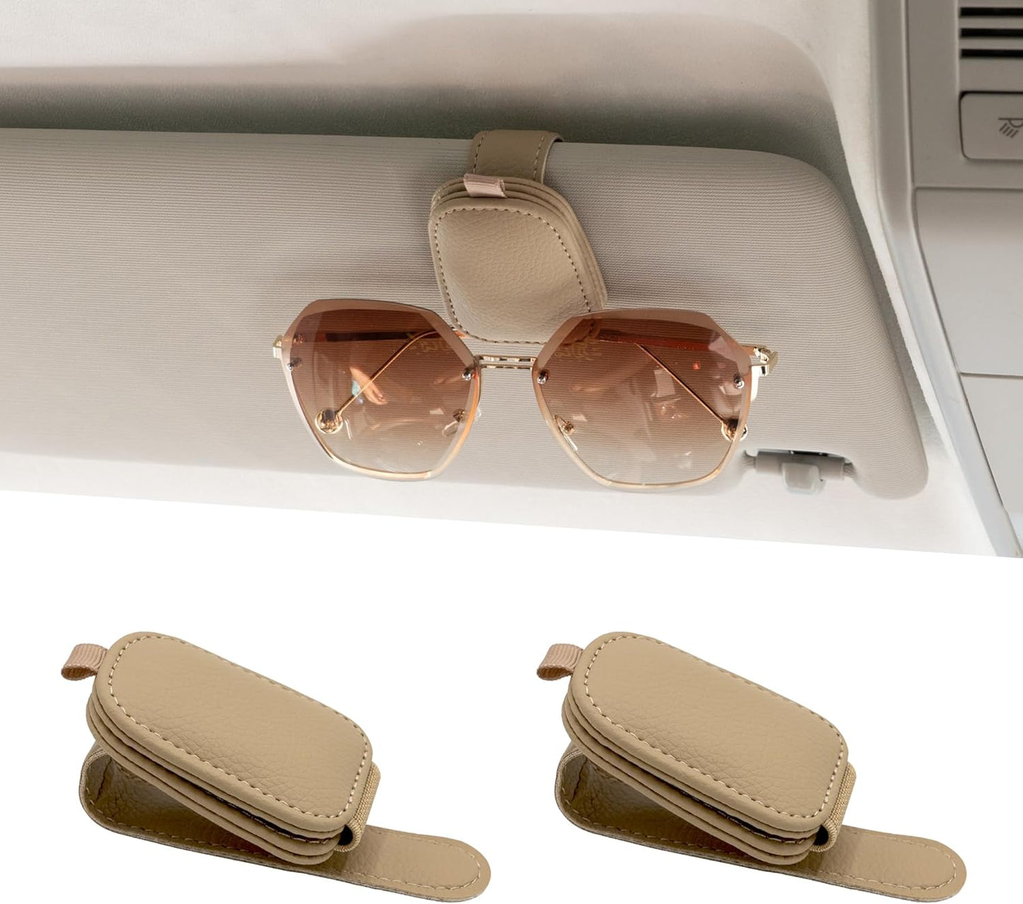 Sunglass Holder for Car, Magnetic Leather Sunglasses Holder and Ticket Card Clip, Car Visor Accessories