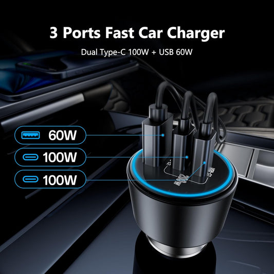 [3 in 1] USB C Car Charger, 4-Port 90W Super Fast Charging Cigarette Lighter Adapter