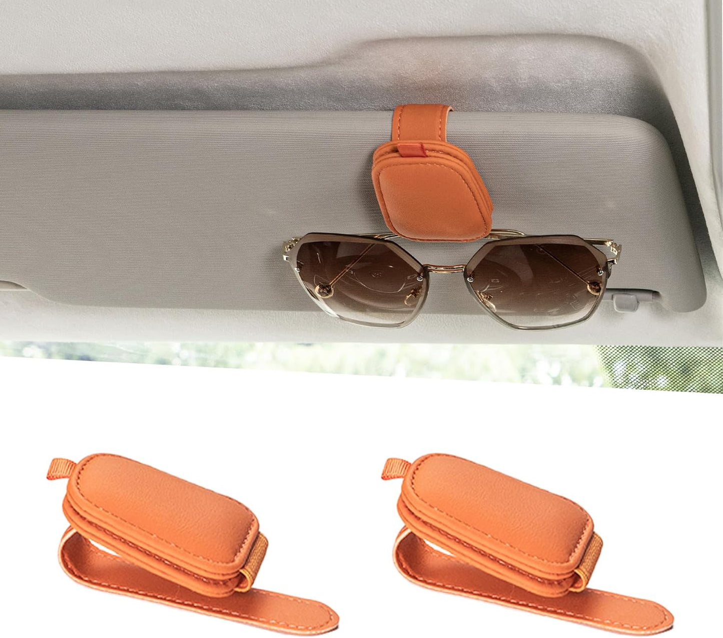 Sunglass Holder for Car, Magnetic Leather Sunglasses Holder and Ticket Card Clip, Car Visor Accessories